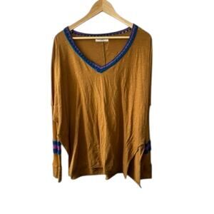 Natural Life Mustard Oversized Tunic Top Crochet Accent Dolman Sleeve Size Large